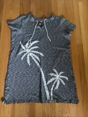 Navy and white Palm Tree Knit Tunic dress with Lace Appliqué size 12 or large